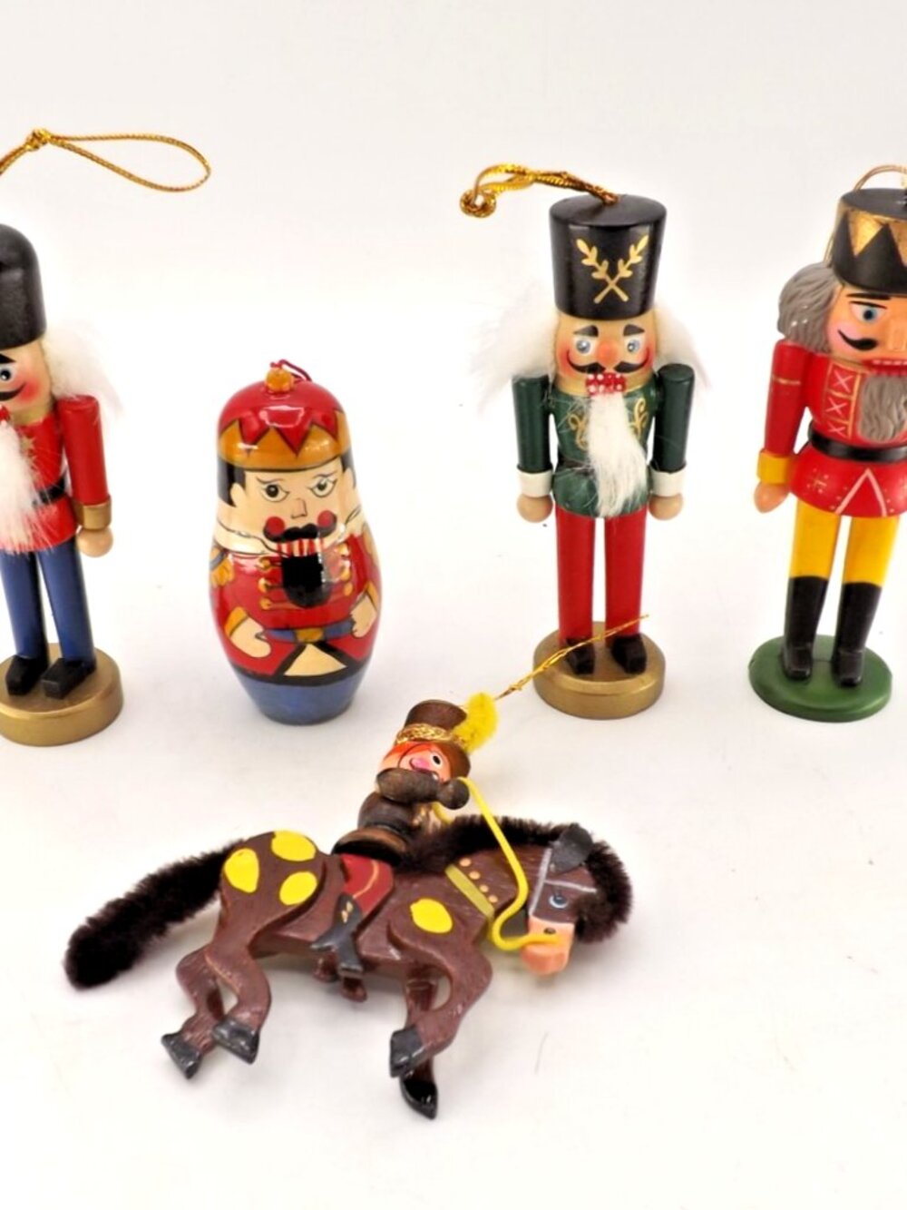 Lot of 5 Vintage Nutcracker Christmas Ornaments Wood Soldier Horse Holiday Decor